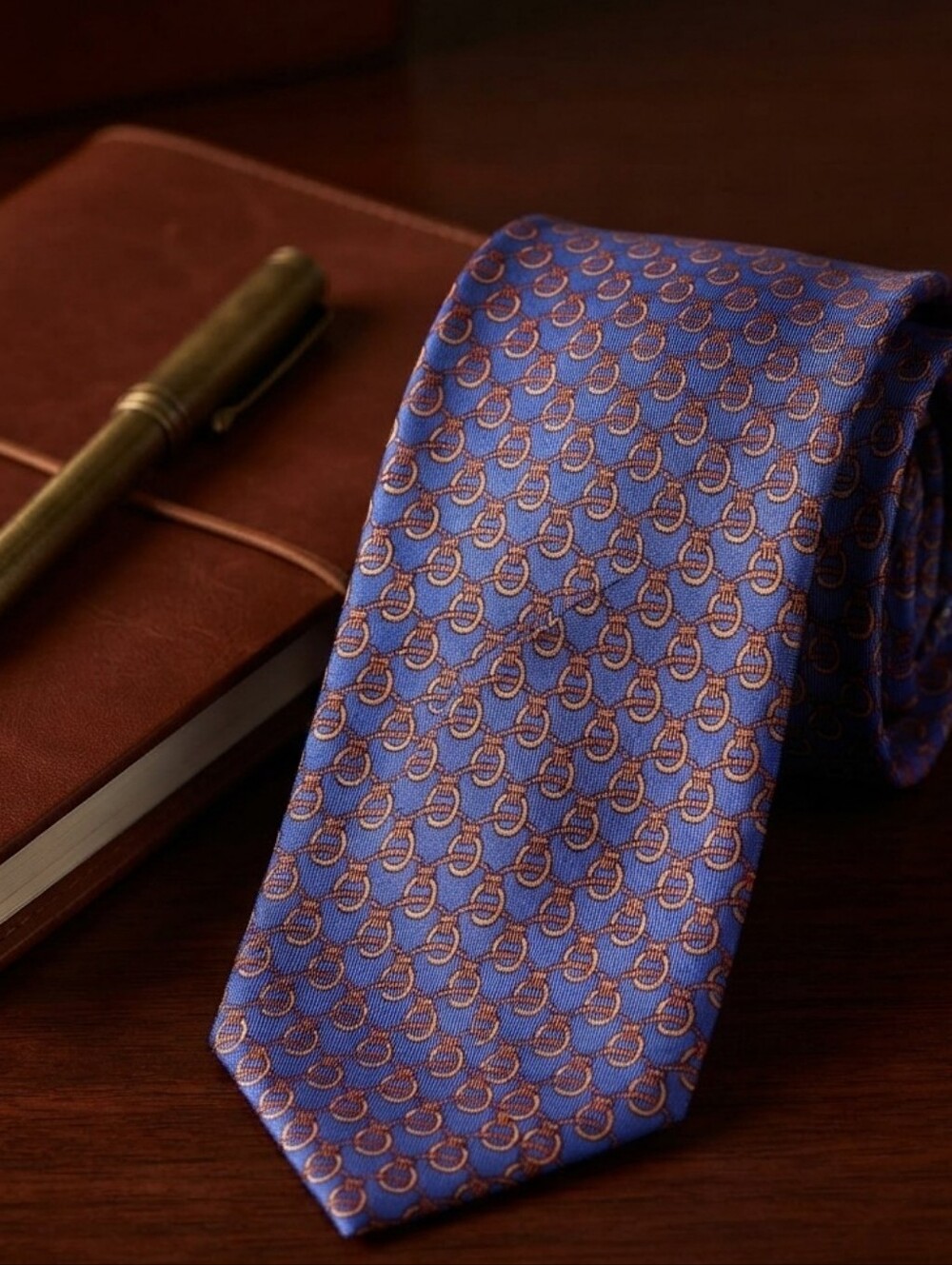 Authentic Hermès Paris Silk Tie Blue Orange Equestrian Stirrup Chain Men's Neckw